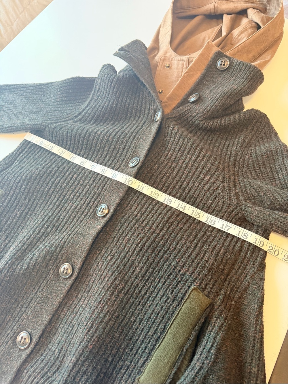 Sleeping on Snow wool/cotton babydoll hooded sweater, pockets, green, size S - Picture 3 of 14